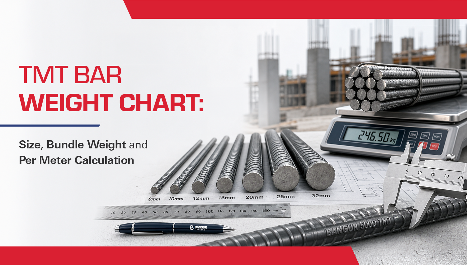TMT Bar Weight Chart: Size, Bundle Weight and Per Meter Calculation